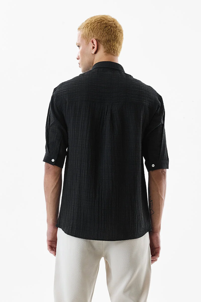 SNITCH Black Oversized Crushed Seersucker Shirt for Men | Best Price UAE