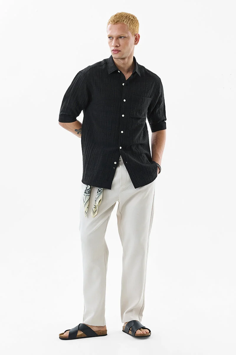 SNITCH Black Oversized Crushed Seersucker Shirt for Men | Best Price UAE