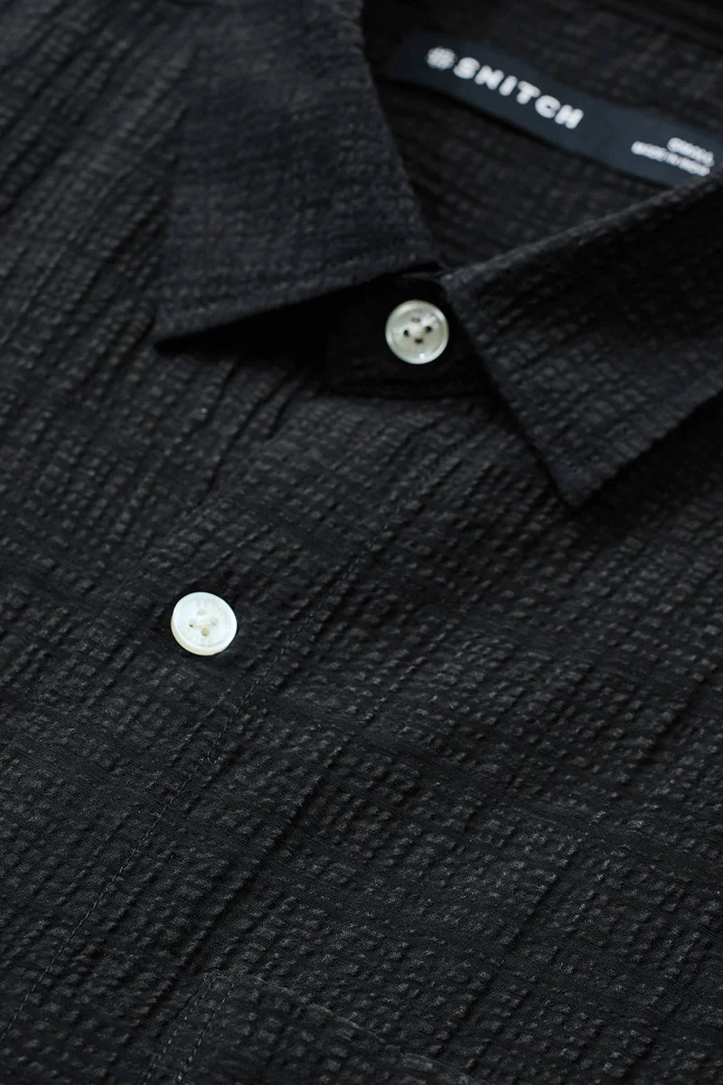 SNITCH Black Oversized Crushed Seersucker Shirt for Men | Best Price UAE