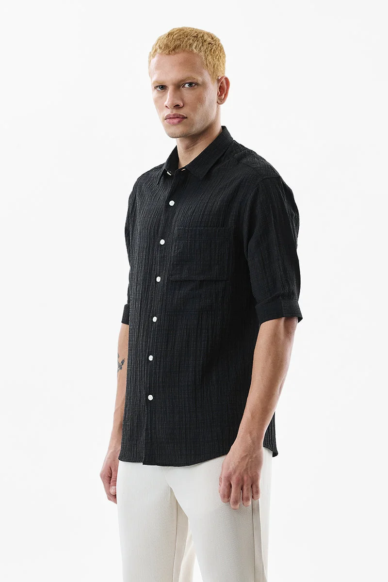SNITCH Black Oversized Crushed Seersucker Shirt for Men | Best Price UAE