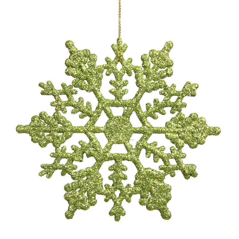 Vickerman Plastic Glitter Snowflake  4-Inch  Lime  24 Per Box