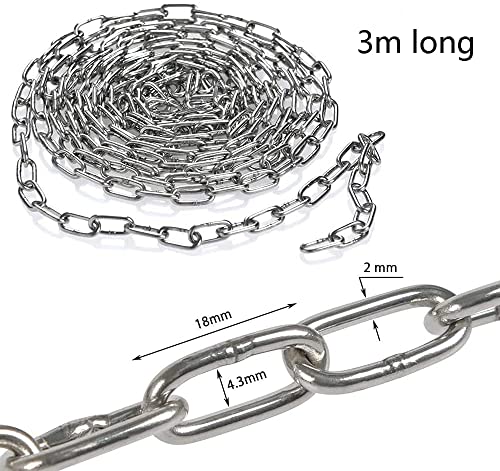 4every SUS304 Stainless Steel Chain Metal Chain Link Chain Small Light Duty Chain Utility Chain for Home Outdoor Camping Hanging Pet Chain Prevention Theft -Thickness 0.08 inches (2mm)- Length 9.8ft (3m) - Image 2