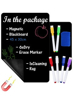 Arabest Magnetic Black Dry Erase Board, Small Chalkboard for Fridge, Refrigerator Magnetic Whiteboard Sheet with Magnet Blackboard Markers(45X30cm)  - Image 1
