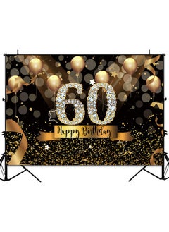 sensfun Happy 60Th Birthday Backdrop For Adult Party 8X6Ft Bokeh Circle Glitter Gold Balloon Photography Background Sixty Birthday Black Gold Party Backdrops Diamond 60Th Birthday Vinyl Photo Banner  - Image 2