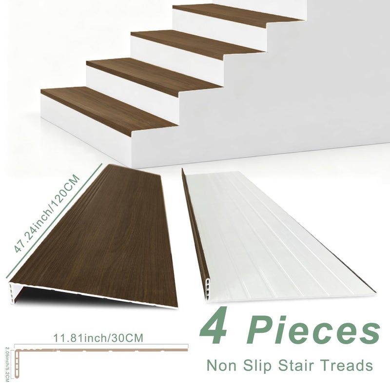 TRAIN2 ART Non Slip Stair Treads for Stair Remodel, 4 Pieces 47x11.8 inch Wood Plastic Composite Stair Treads for Home Decor with 2 inch Square Nose Profile Bullnose Wood Treads Caps (Dark) - Image 3