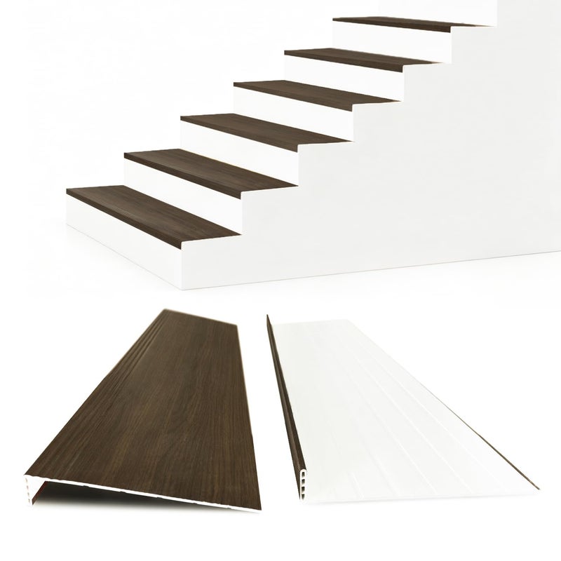 TRAIN2 ART Non Slip Stair Treads for Stair Remodel, 4 Pieces 47x11.8 inch Wood Plastic Composite Stair Treads for Home Decor with 2 inch Square Nose Profile Bullnose Wood Treads Caps (Dark) - Image 1