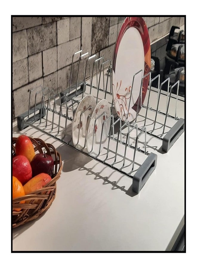 KEEPWELL Stainless Steel (Pack of 2) Thali & Saucer Rack/Plate Stand (20 Inch) Kitchen Utensil Rack/Plate Rack/Tandem Basket Accessories, Tandem Box Organizer (Silver) - Image 1