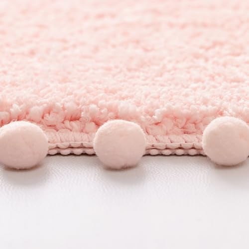 YIRDDEO Bath Mat Blush Pink Rug with Pom Oval Bathroom Rugs for Bedroom Non Slip Cute Boho Absorbent Mats Soft Plush Washable Rug (20x30 inches) - Image 4