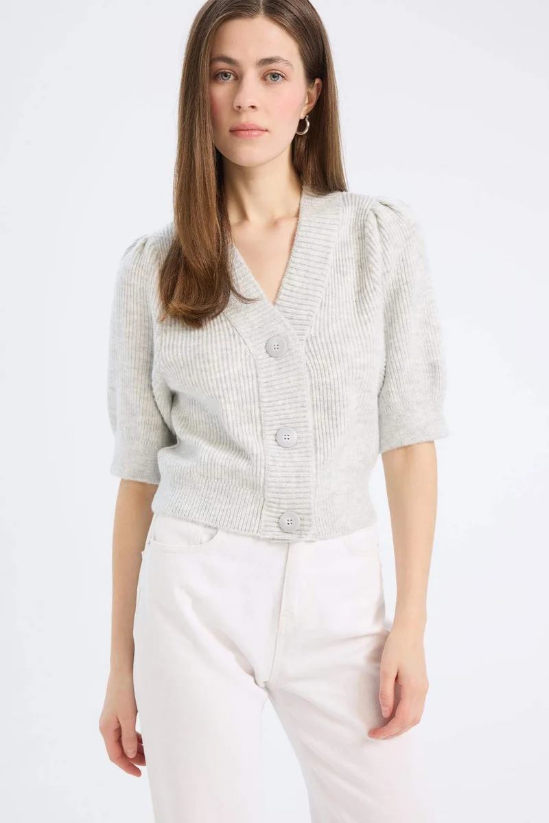 ديفاكتو Slim Fit V-Neck Knitwear Cardigan