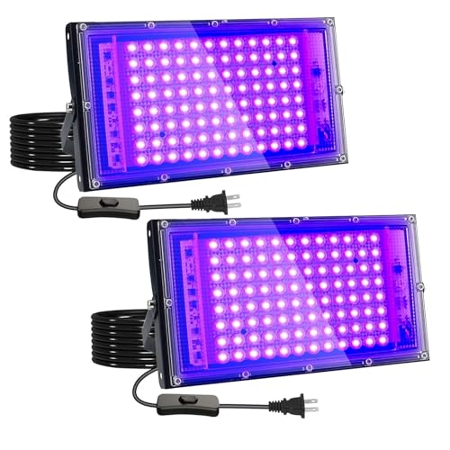 Indmird 2 Pack 100W UV Black Light, IP65 Waterproof, Glow Party Light, Stage Lighting, Halloween, Body Paint, Fluorescent Poster, Neon Glow - Image 1
