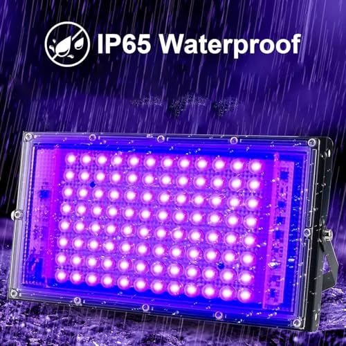 Indmird 2 Pack 100W UV Black Light, IP65 Waterproof, Glow Party Light, Stage Lighting, Halloween, Body Paint, Fluorescent Poster, Neon Glow - Image 4