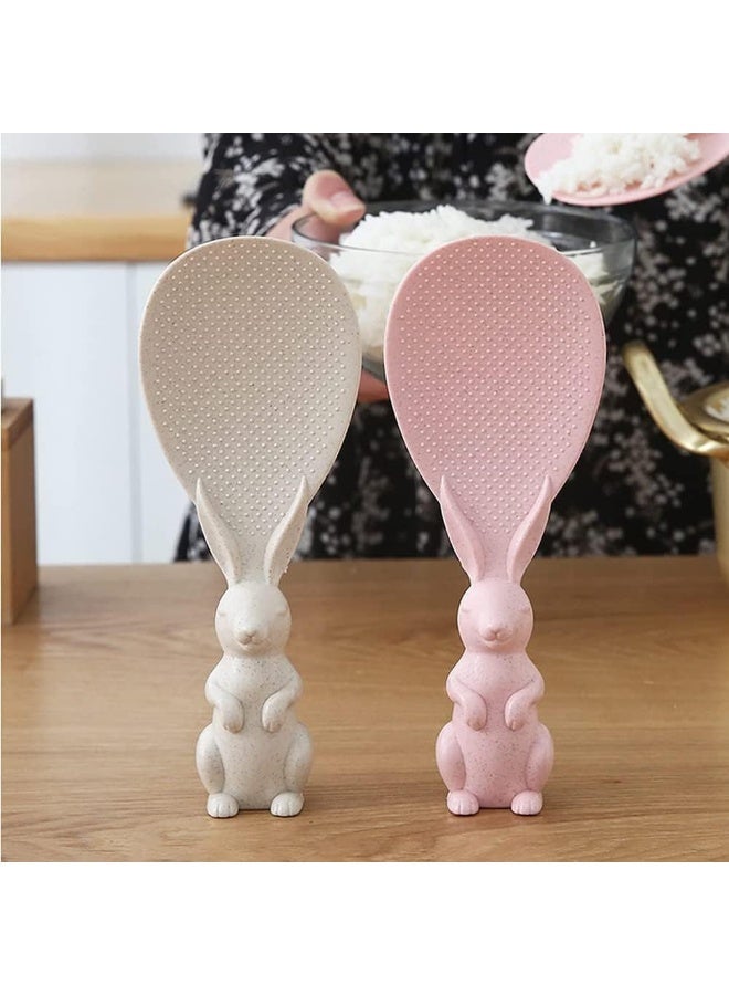 ملعقتين أرز من البلاستيك غير لاصقة – مغرفة أرز واقفة مقاومة للحرارة بشكل أرنب كرتوني لطيف، أدوات مطبخ عملية لا تخدش أواني الطهي - Image 2