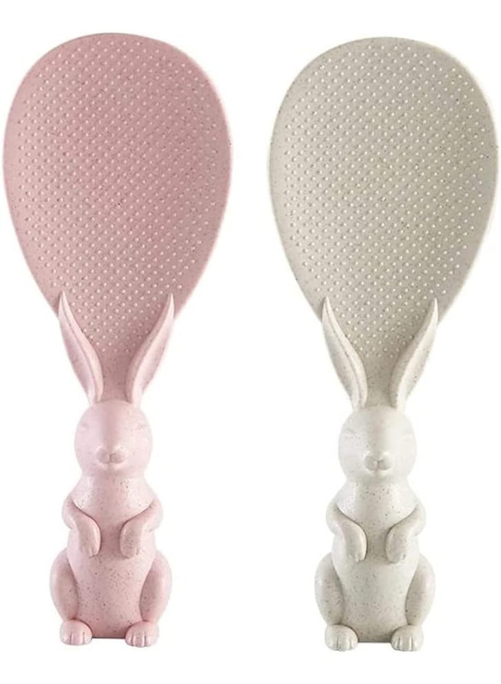 ملعقتين أرز من البلاستيك غير لاصقة – مغرفة أرز واقفة مقاومة للحرارة بشكل أرنب كرتوني لطيف، أدوات مطبخ عملية لا تخدش أواني الطهي - Image 1