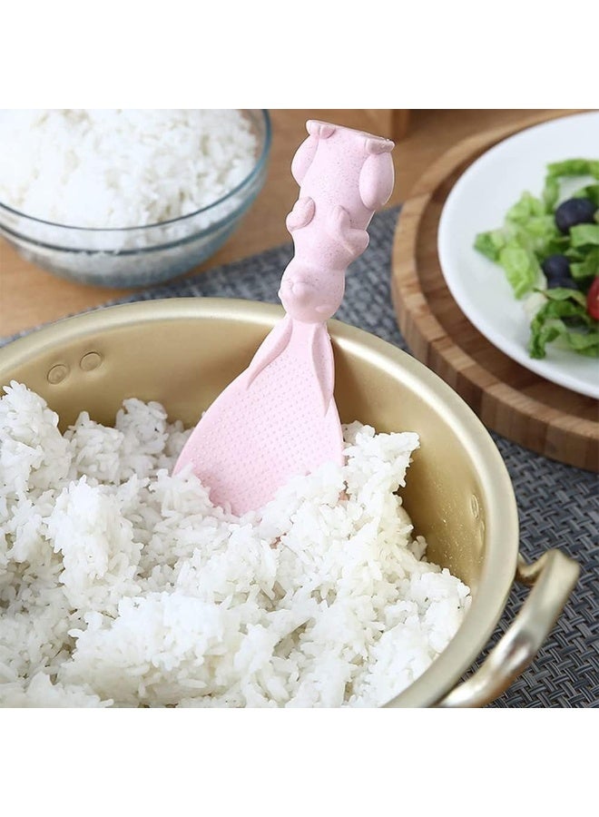 ملعقتين أرز من البلاستيك غير لاصقة – مغرفة أرز واقفة مقاومة للحرارة بشكل أرنب كرتوني لطيف، أدوات مطبخ عملية لا تخدش أواني الطهي - Image 4