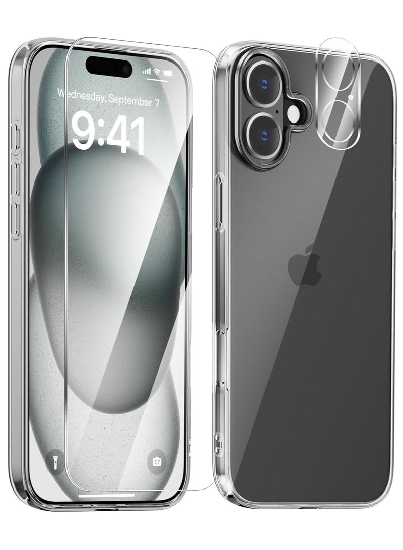MUNTAQI iPhone 16 Case [Not Yellowing] Ultra-Thin Soft Clear Cover with Camera Lens & Screen Protectors, Anti-Slip Slim Shockproof Case for iPhone 16 - Image 1