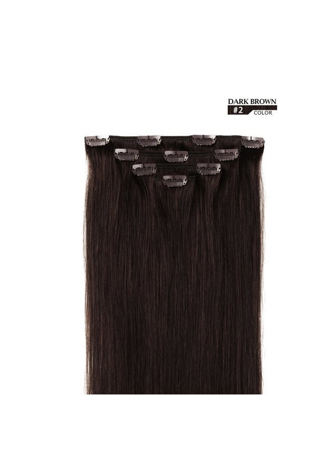 Winsky - 18" Clip in Hair Extensions Remy Human Hair for Women - Silky Straight Human Hair Clip in Extensions 60grams 4pieces Dark Brown #2 Color - Image 1