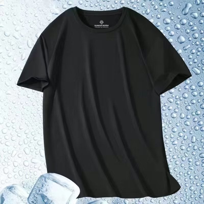 Generic Ice Silk Quick-drying T-shirt Mens Short-sleeved Summer New Breathable Cool-feeling Mesh T-shirt Loose Fitness Casual Top Black