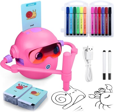 Kidzilla Smart Drawing Robot for Kids – STEM Educational Learning Toy with 100 Flash Cards & 2 Pens for Drawing & Writing Practice, Blue