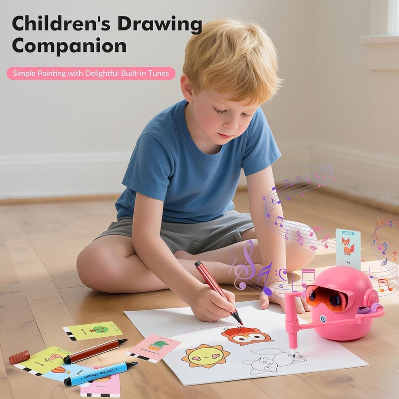 Kidzilla Smart Drawing Robot for Kids – STEM Educational Learning Toy with 100 Flash Cards & 2 Pens for Drawing & Writing Practice, Pink - Image 5