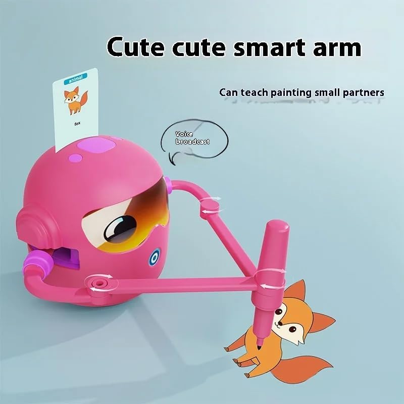 Kidzilla Smart Drawing Robot for Kids – STEM Educational Learning Toy with 100 Flash Cards & 2 Pens for Drawing & Writing Practice, Pink - Image 2