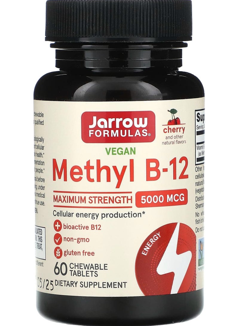 jarrow formulas Vegan Methyl B-12, Maximum Strength, Cherry, 5,000 mcg, 60 Chewable Tablets