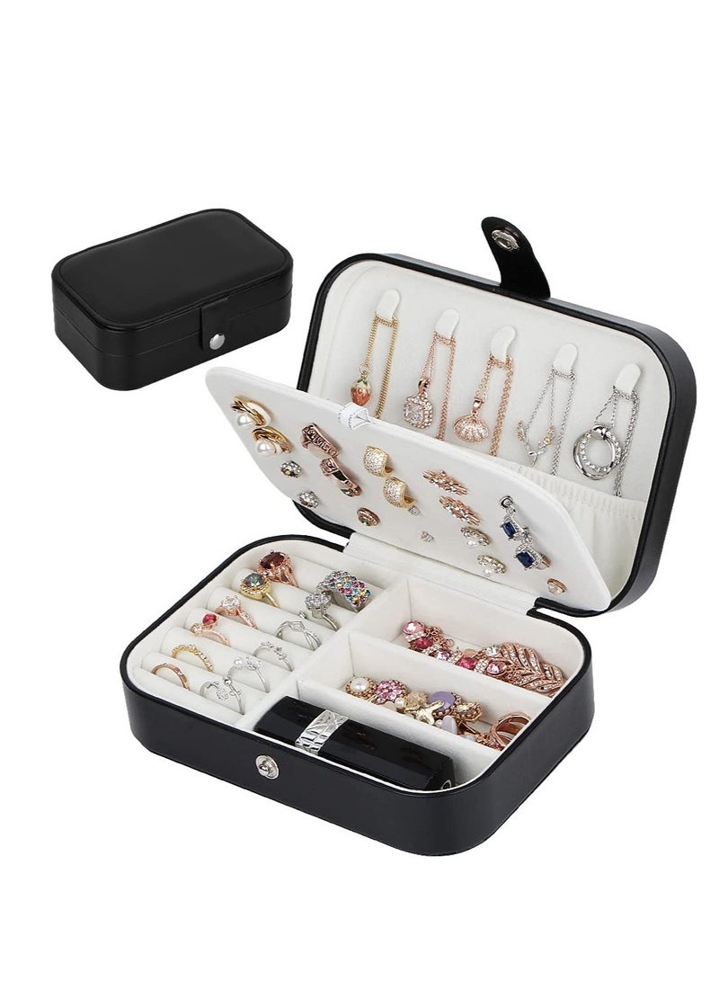 Excefore Jewelry Box, Travel Jewelry Organizer Cases with Doubel Layer for Women’s Necklace Earrings Rings and Travel Accessories, Black - Image 1