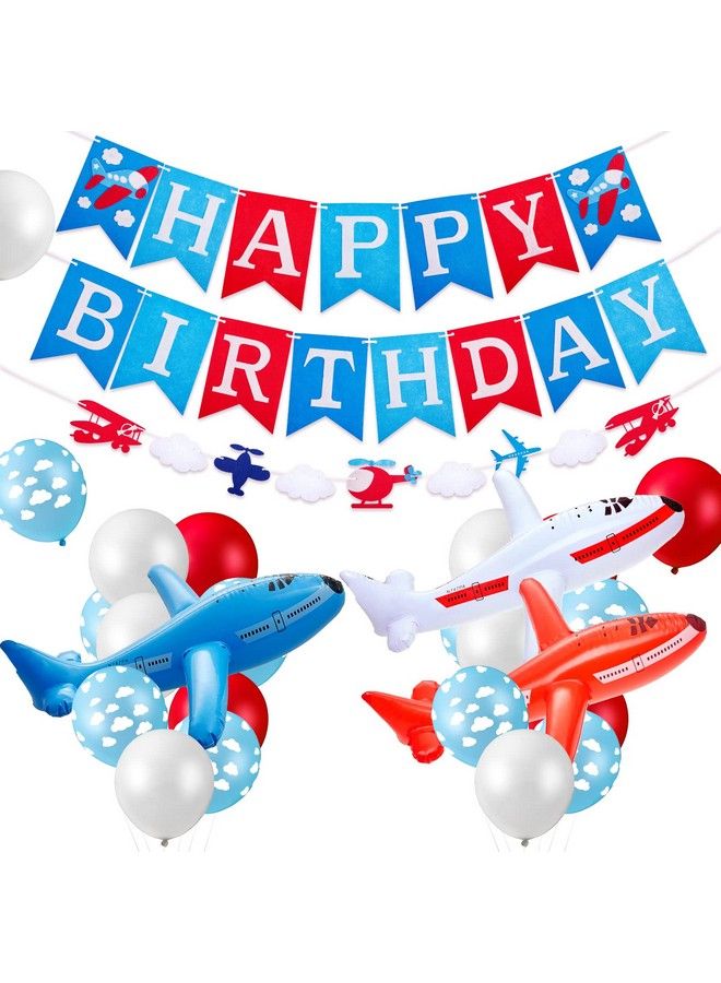 Gejoy Airplane Birthday Party Supplies 56 Pieces Airplane Themed Party Decoration With Inflatable Airplane Balloons Thick Latex Balloon Happy Birthday Banners Kid Airplane Cloud Balloon Decor - Image 1