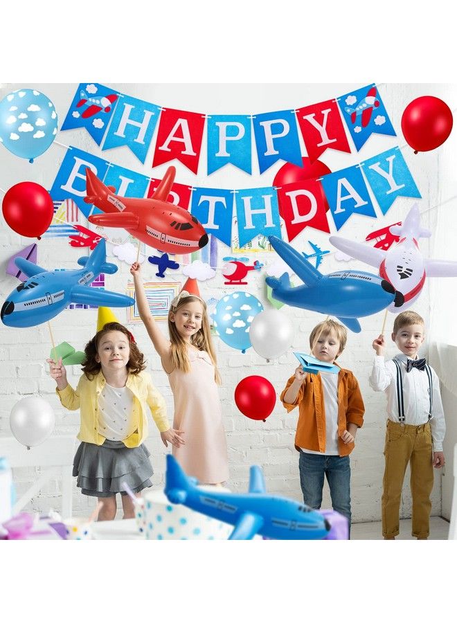 Gejoy Airplane Birthday Party Supplies 56 Pieces Airplane Themed Party Decoration With Inflatable Airplane Balloons Thick Latex Balloon Happy Birthday Banners Kid Airplane Cloud Balloon Decor - Image 5