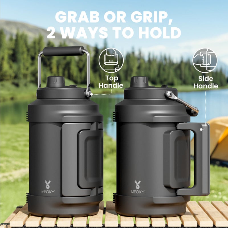 Meoky 1 Gallon Insulated Water Bottle for Sports: Meoky 128 oz Triple Wall Vacuum Stainless Steel Water Jug - Top and Side Handles, Cold for 48 Hrs, 2-in-1 Straw and Spout Lid, Leak Proof for Hiking (Night) - Image 3