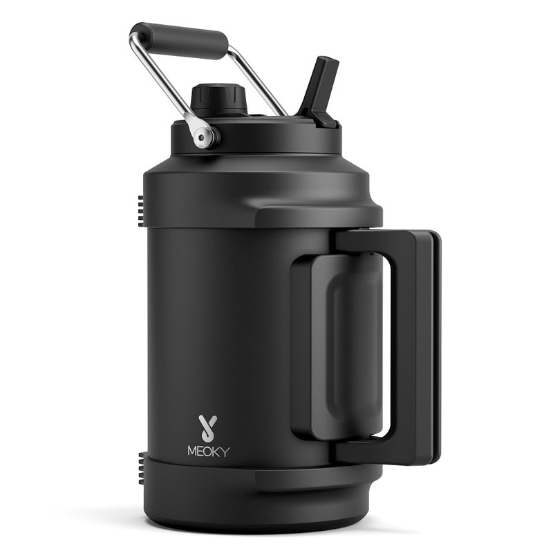 Meoky 1 Gallon Insulated Water Bottle for Sports: Meoky 128 oz Triple Wall Vacuum Stainless Steel Water Jug - Top and Side Handles, Cold for 48 Hrs, 2-in-1 Straw and Spout Lid, Leak Proof for Hiking (Night) - Image 1