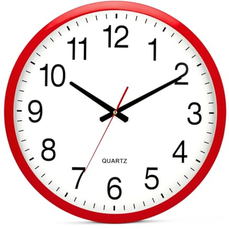 Bernhard Products Red Wall Clock Silent Non Ticking - XL 18 Inch Quality Quartz Battery Operated Round Easy to Read Home Office Classroom School Clock - Image 4