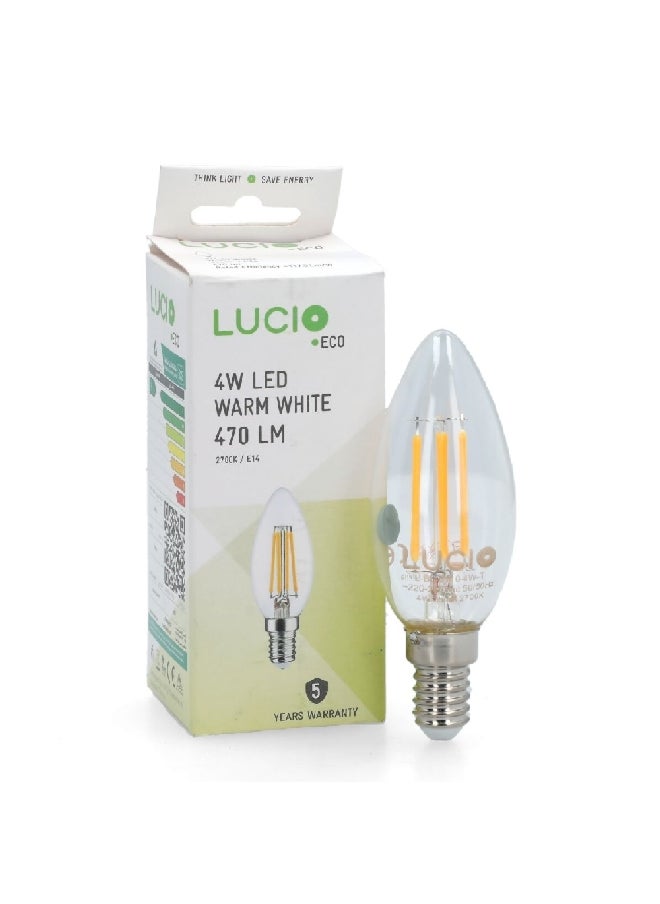 Lucio Eco 4W 2700K 470LM E14 Filament LED Bulb Warm White 12 x 5 x 4.8 cm L-BL-0110-4W-T  - Image 1
