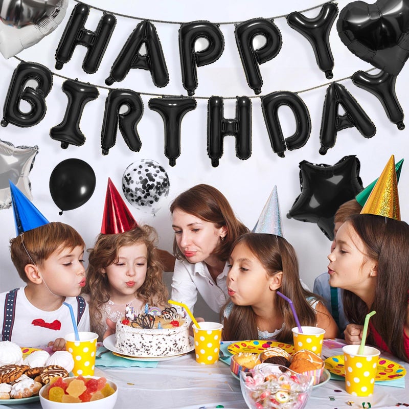 CANREVEL Happy Birthday Balloons Banner 16 Inch Mylar Foil Letters with Star & Heart Balloons Birthday Party Decorations for Men and Women - 30 Pcs Black - Image 4