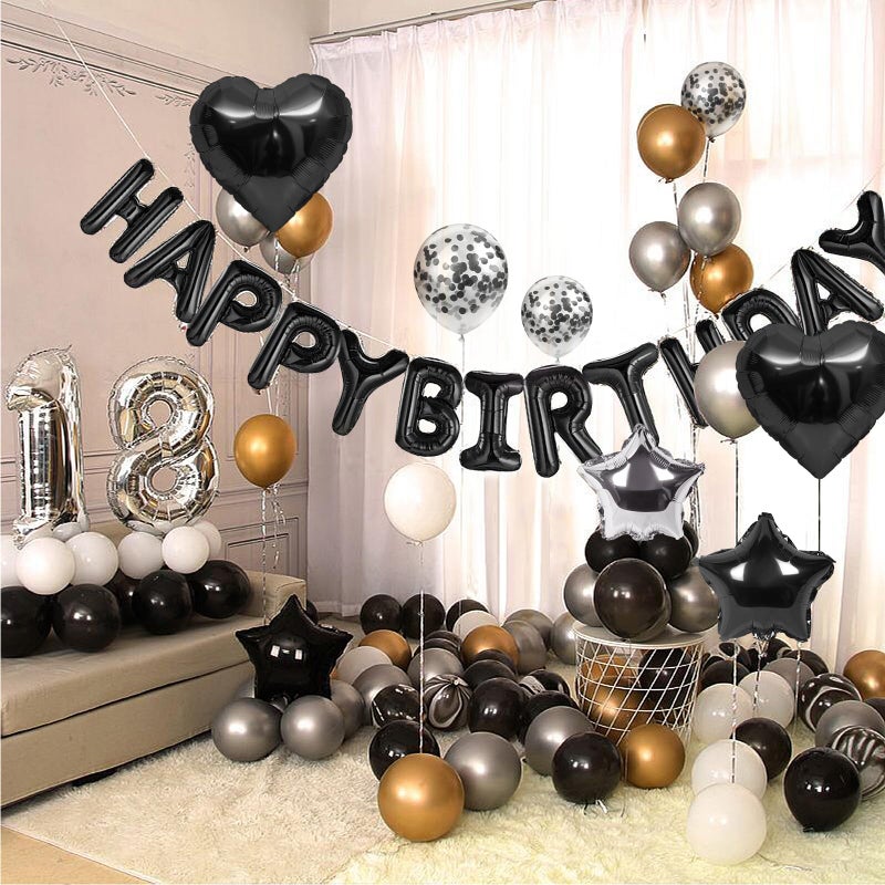 CANREVEL Happy Birthday Balloons Banner 16 Inch Mylar Foil Letters with Star & Heart Balloons Birthday Party Decorations for Men and Women - 30 Pcs Black - Image 5