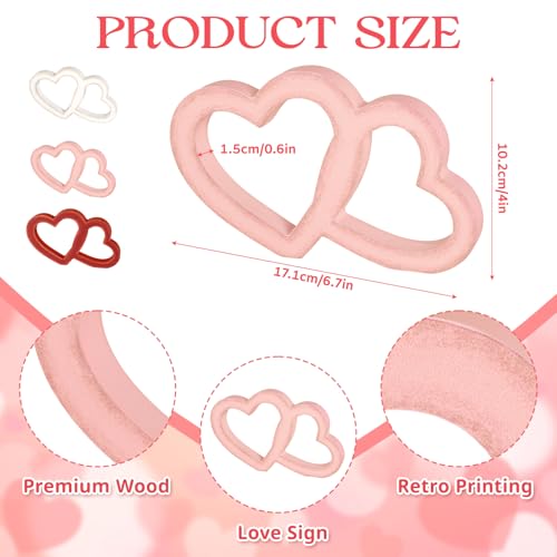 Yewfold Wooden Valentine's Day Heart Decorations, 3 Pcs Rustic Wood Hearts Blocks Table Centerpiece Decor Sign, Red Pink White Vintage Valentines Day Decoration for Office Home Wedding Anniversary Party Table Mantel (Hollow) - Image 2