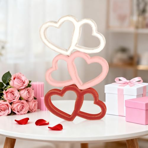 Yewfold Wooden Valentine's Day Heart Decorations, 3 Pcs Rustic Wood Hearts Blocks Table Centerpiece Decor Sign, Red Pink White Vintage Valentines Day Decoration for Office Home Wedding Anniversary Party Table Mantel (Hollow) - Image 4