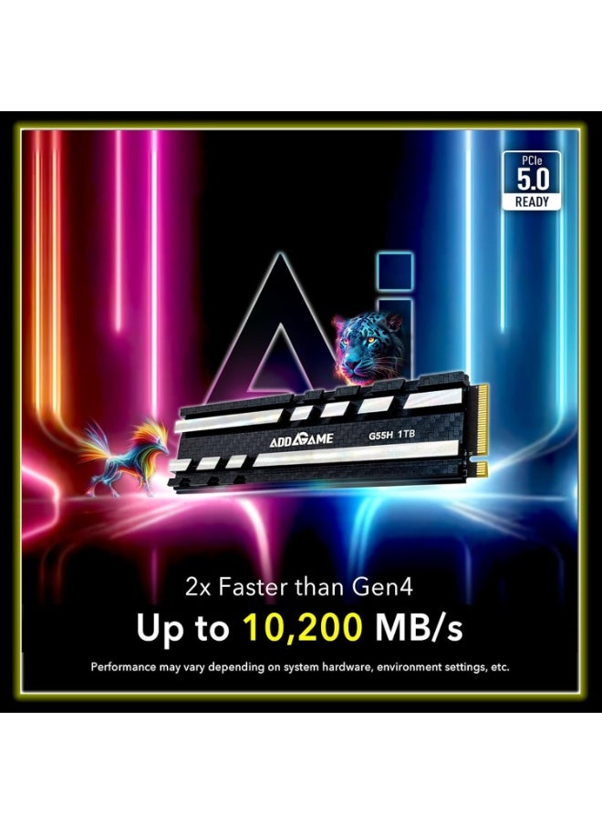 addlink G55H 1TB PCIe Gen5 NVMe M.2 SSD with Heatsink - Up to 10,200 MB/s - Game Ready - Internal Solid State Drive - Compatible with PCs and PS5  - Image 4