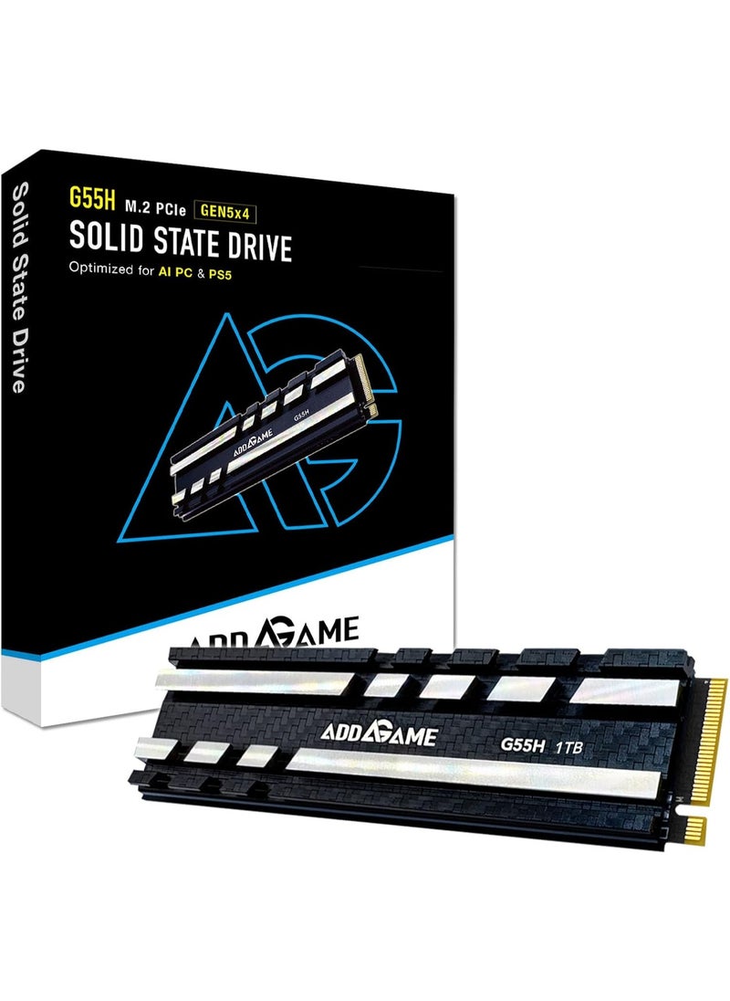 addlink G55H 1TB PCIe Gen5 NVMe M.2 SSD with Heatsink - Up to 10,200 MB/s - Game Ready - Internal Solid State Drive - Compatible with PCs and PS5  - Image 1