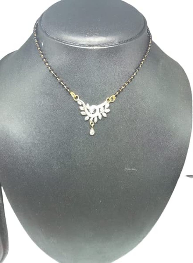 AK Ultimate Traditional Single Line American Diamond Mangalsutra Tanmaniya Nallapusalu Short Necklace Pendant Black Bead Golden Chain Mangalsutra for Women and Girls - Image 3