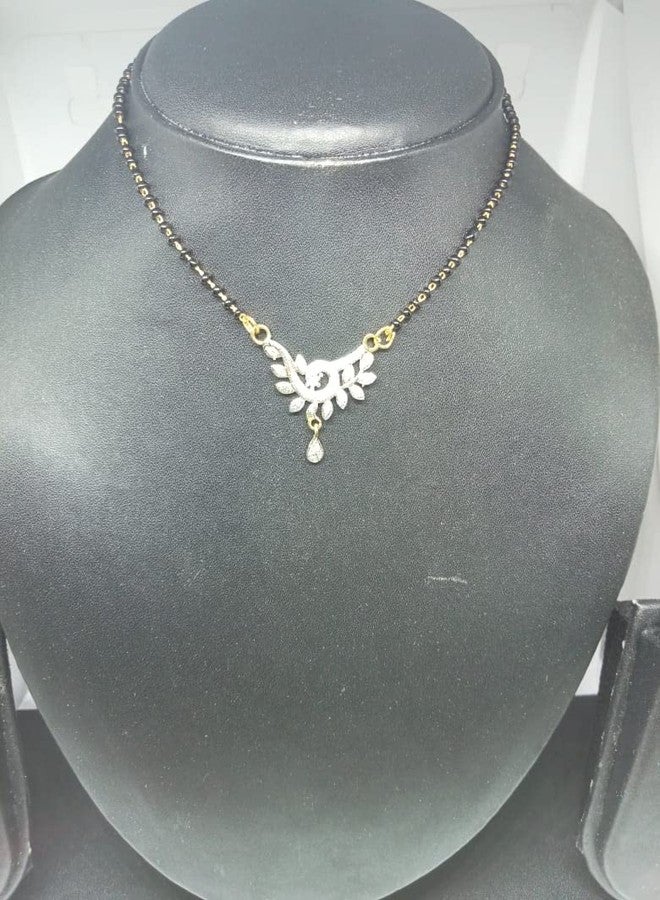 AK Ultimate Traditional Single Line American Diamond Mangalsutra Tanmaniya Nallapusalu Short Necklace Pendant Black Bead Golden Chain Mangalsutra for Women and Girls - Image 2