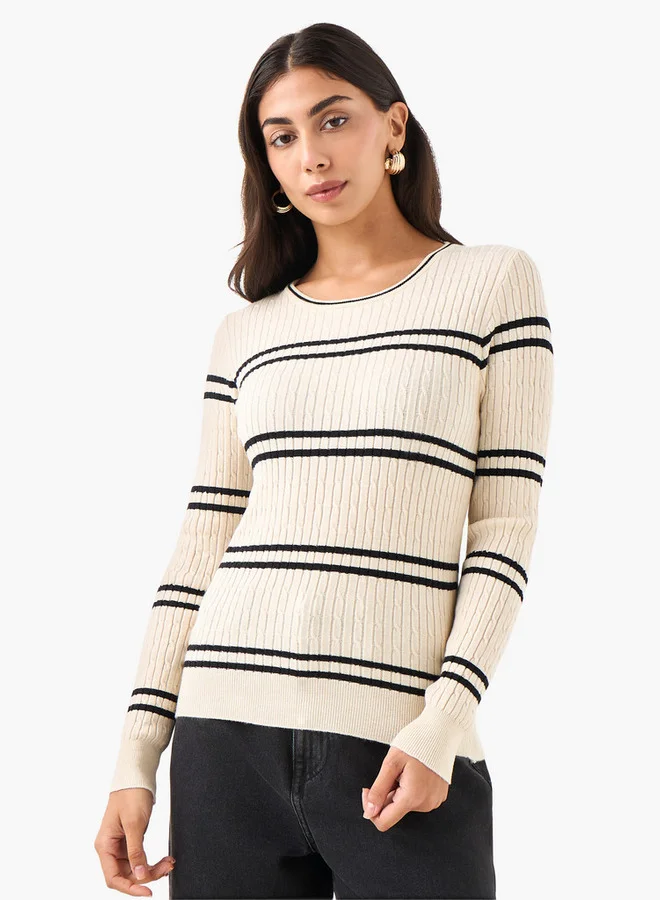2Xtremz 2Xtremz Striped Round Neck Tricot Sweater