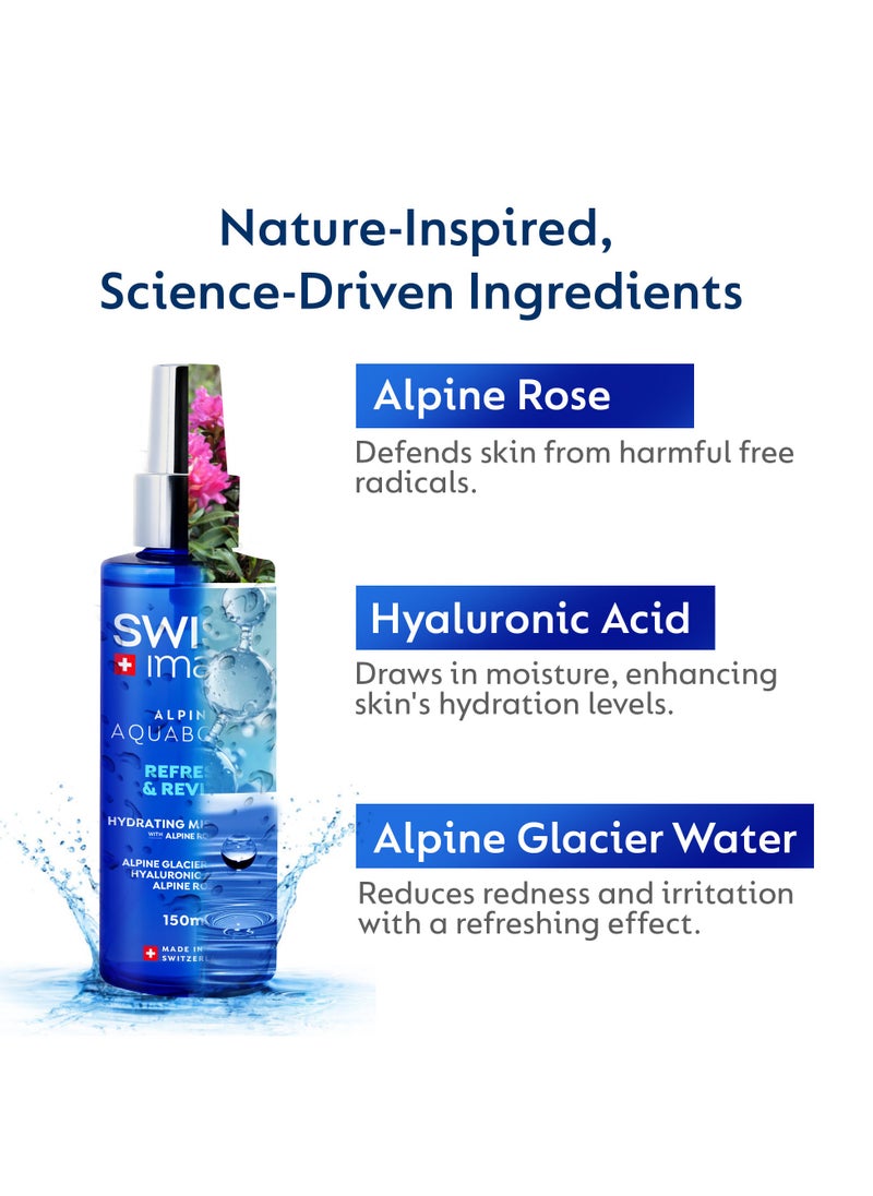 SWISS image Aquaboost Face Toner With Hyaluronic Acid And Alpine Rose Extract, 150 Ml Hydrating Spray With Oil-Free, Non-Sticky, Non-Greasy And Quickly Absorbing Formula Suitable For All Skin Types Swiss Made  - Image 3