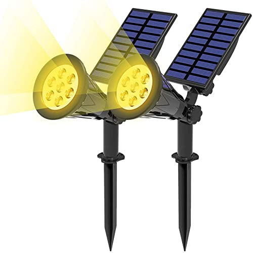 T-SUN Solar Spotlights Outdoor Waterpoof, 7 LED Christmas Solar Lights Outdoor, Auto Turn Off/ON Solar Landscape Spotlights for Tree, Patio, Yard, Garden, Driveway, Pool Area(Warm White- 2 Pack) - Image 1