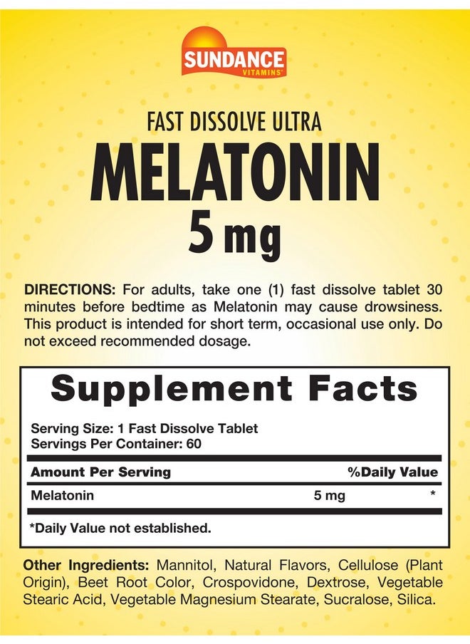 Sundance - Sundance Melatonin 5mg Fast Dissolve Tablets | 60 Count | Natural Berry Flavor | Vegetarian, Non-GMO, and Gluten Free Supplement - Image 1