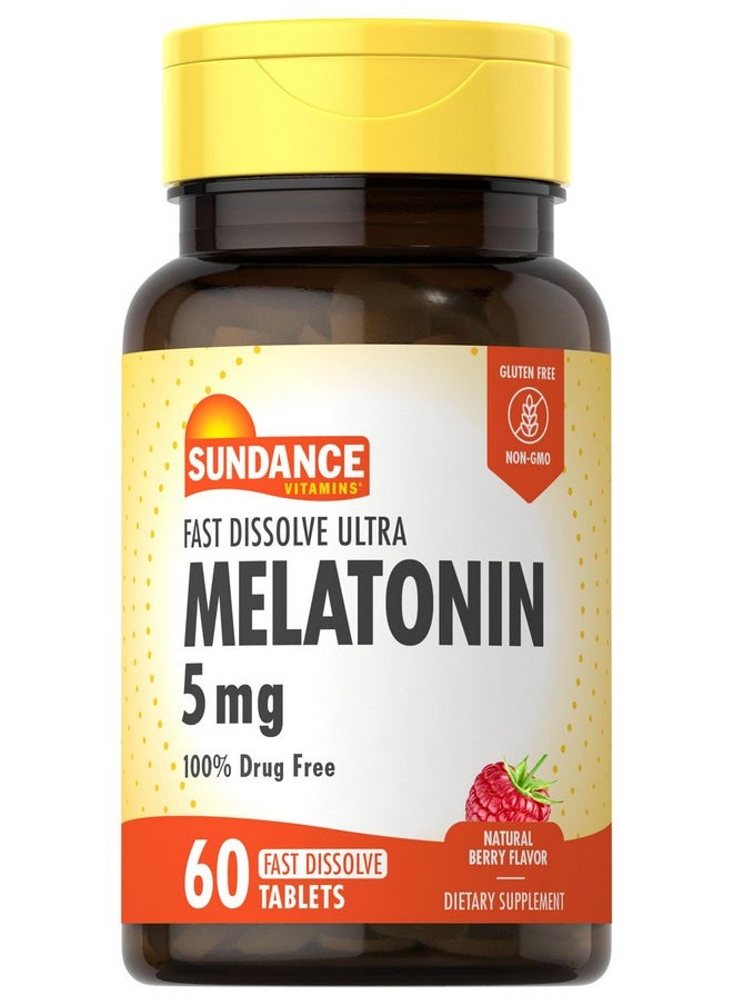 Sundance - Sundance Melatonin 5mg Fast Dissolve Tablets | 60 Count | Natural Berry Flavor | Vegetarian, Non-GMO, and Gluten Free Supplement - Image 1