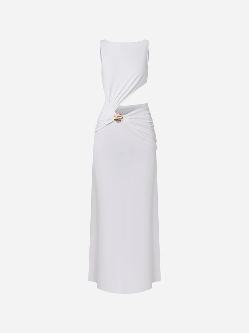 Lichi Maxi dress with hip draping and shell decorations