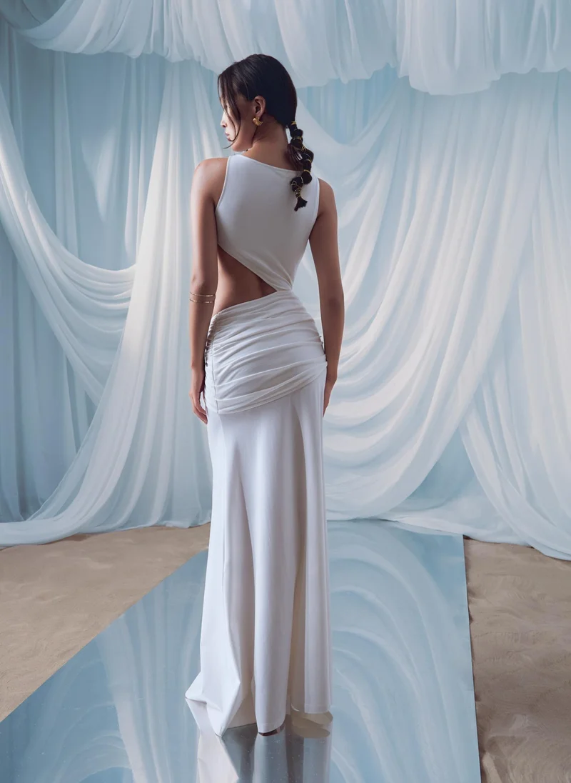 Lichi  Maxi dress with hip draping and shell decorations for Women | Best Price UAE