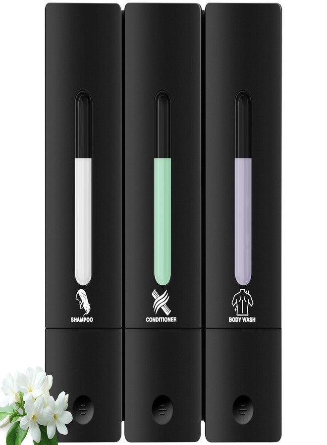 ViserVita 3 Chamber Shampoo and Conditioner Dispenser, No Drill - Wall Mounted Shower Soap Dispenser, Refillable Body Wash Dispenser Set 3, 1200ML Large Capacity, for Bathroom & Hotel, Black - Image 1