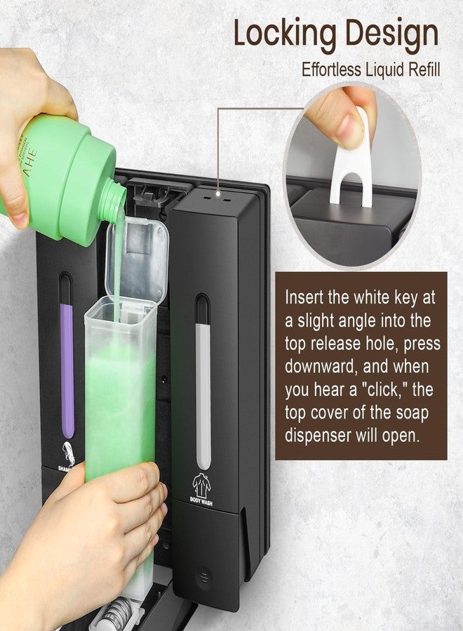 ViserVita 3 Chamber Shampoo and Conditioner Dispenser, No Drill - Wall Mounted Shower Soap Dispenser, Refillable Body Wash Dispenser Set 3, 1200ML Large Capacity, for Bathroom & Hotel, Black - Image 5
