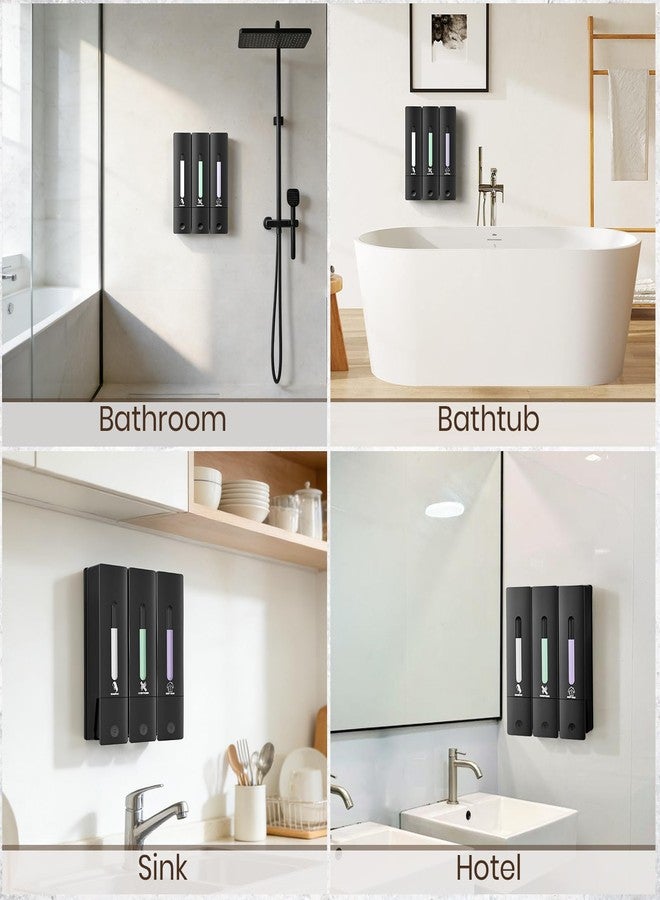 ViserVita 3 Chamber Shampoo and Conditioner Dispenser, No Drill - Wall Mounted Shower Soap Dispenser, Refillable Body Wash Dispenser Set 3, 1200ML Large Capacity, for Bathroom & Hotel, Black - Image 4